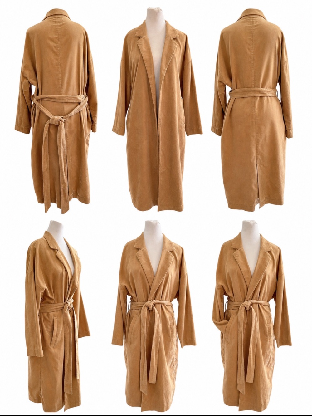 LOWRYS FARM Medium Caramel Fine Corduroy Belted Duster Coat L / XL - Picture 11 of 11
